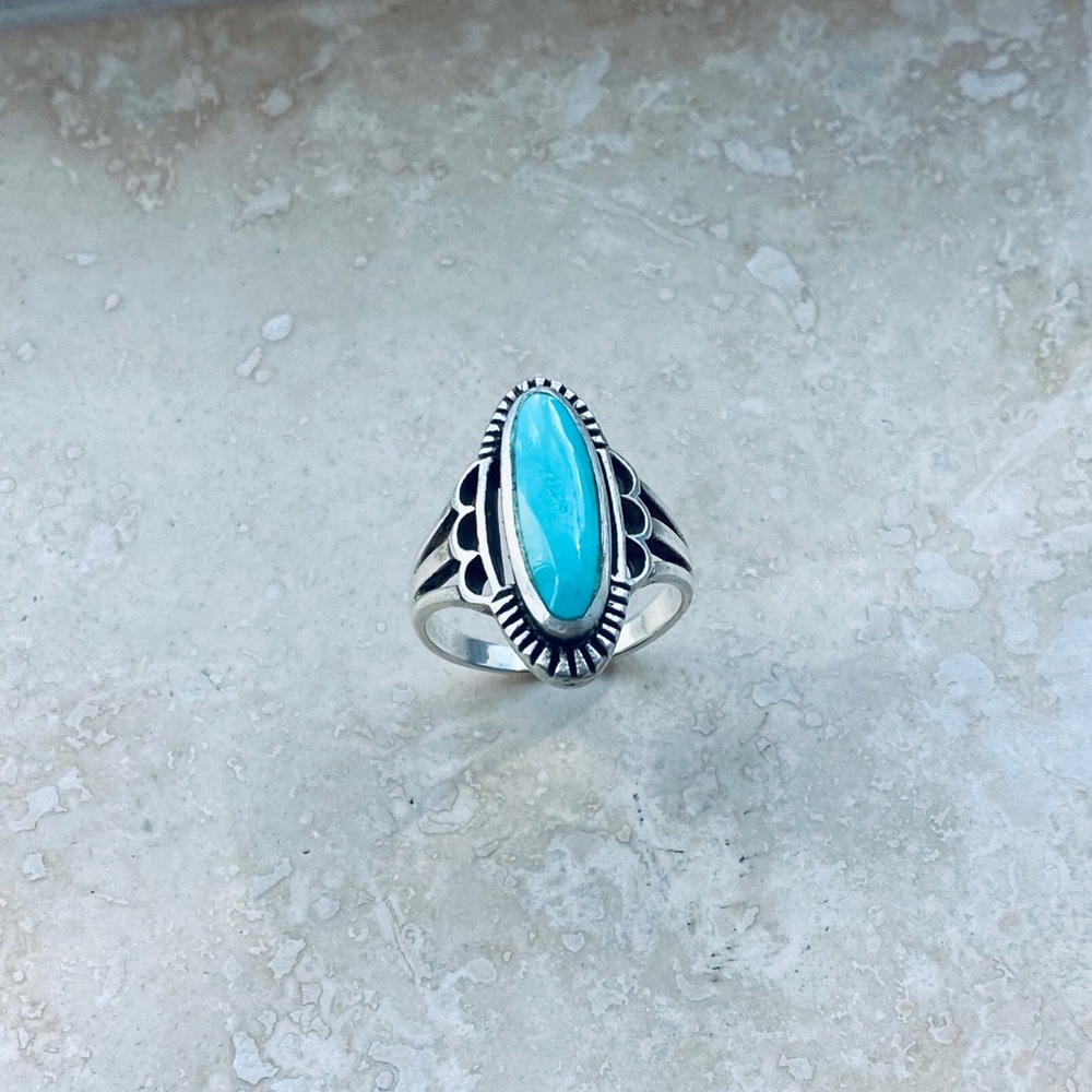 Sterling Silver Oval Synthetic Turquoise Ring, Silver Rings, Statement Ring
